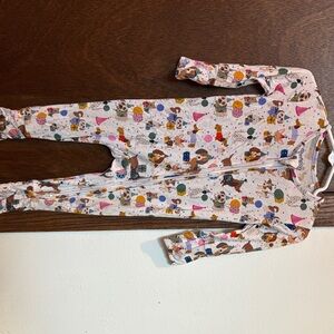 Girls Pink Puppy Print Zip-Front Footed Pajamas